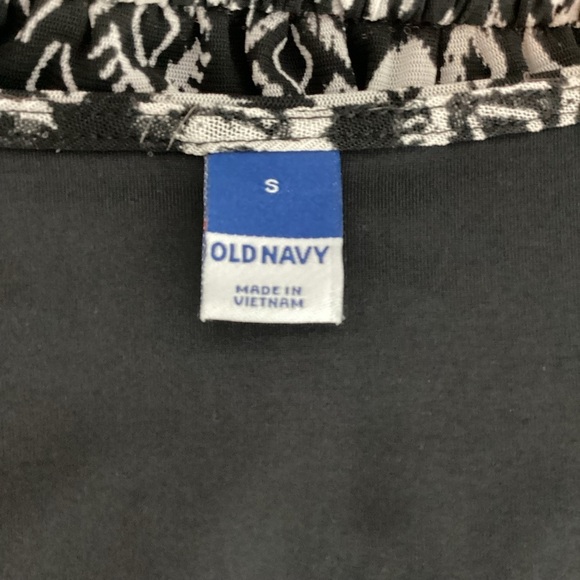 Old Navy Black White Print Tie Shoulder Smocked Mini Dress S - Picture 6 of 7